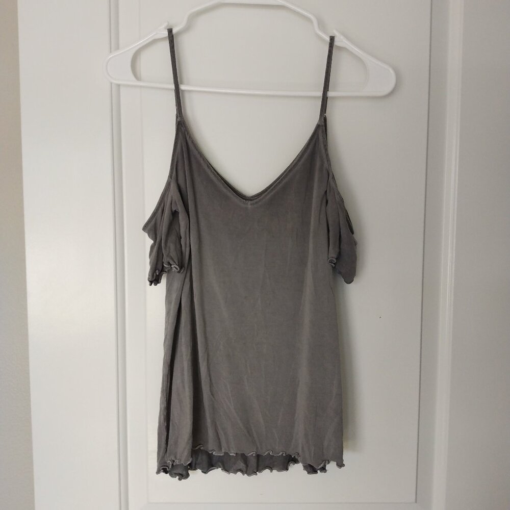 American Eagle Outfitters Women's Gray Open Shoulder Soft & Sexy Top Size S